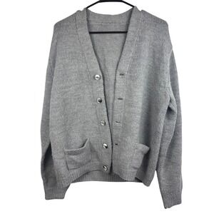 Mens grey vintage  Knit Button Front Cardigan Sweater Two Pocket Medium